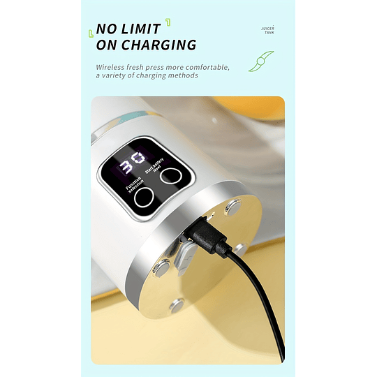 1 unidade, espremedor portátil recarregável USB, mini liquidificador, mini triturador de gelo com três modos, visor digital e 12 lâminas, fácil de limpar, adequado para viagens, máquina de sumo fresco