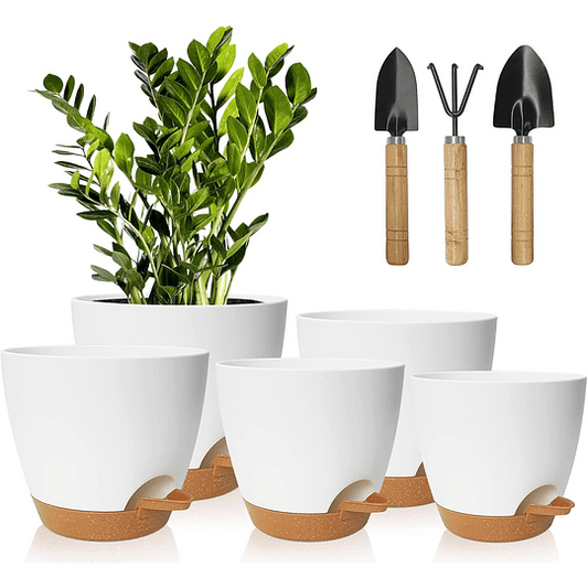 Vasos para flores conjunto de 5,17,8/16,5/15,2/13,9/12,7 cm vasos de auto-rega, vasos decorativos interior com orifícios de drenagem, vasos de flores para interior para decoração d...
