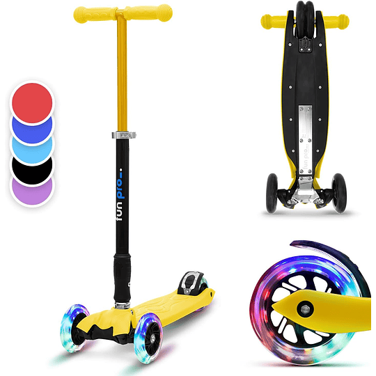 Two Scooter - o skate seguro premium para crianças, com LED nas rodas, dobrável, a partir de 5 anos, até 80 kg de carga, certificado TÜV, preto