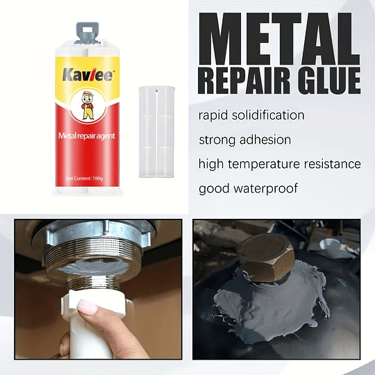 100g - Cola de reparação mágica, ligação de ferro forte de metal AB, cola de fundição de cola de reparação de metal de soldadura a frio resistente ao calor, super cola inofensiva, à prova de água, for