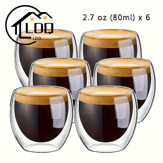 6 peças de canecas de café expresso de vidro de 2,7 onças, copos isolados de parede dupla, conjunto de copos para chá, café, café com leite, café, leite, transparente para restaurante Eid Al-Adha Muba