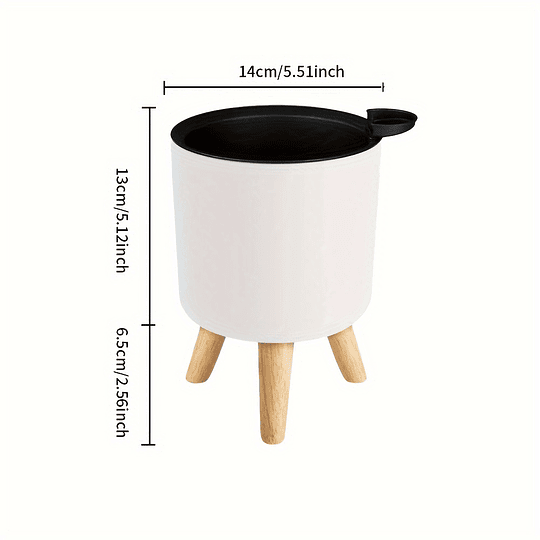 Vaso de flores redondo moderno com pernas de madeira: auto-irrigação, sistema de drenagem, uso interior/exterior, adequado para ervas e bonsai