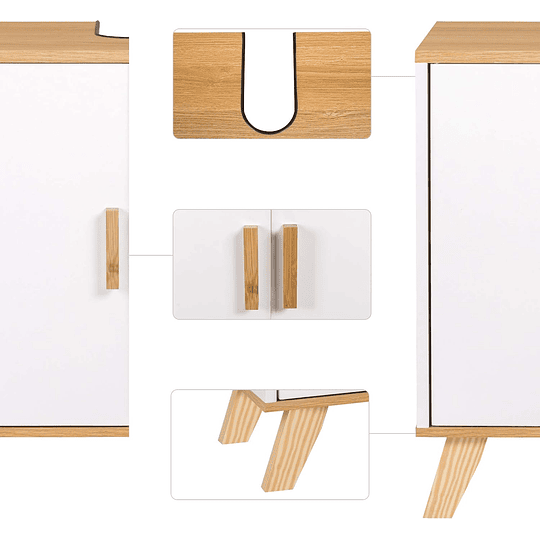 Armário de casa de banho, armário de armazenamento para debaixo de lavatório, com 2 portas bambu 60 x 30 x 62 cm