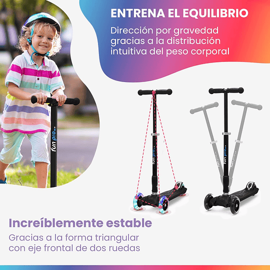 Two Scooter - o skate seguro premium para crianças, com LED nas rodas, dobrável, a partir de 5 anos, até 80 kg de carga, certificado TÜV, preto