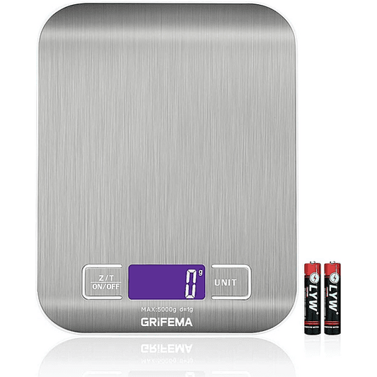 Balança de cozinha com ecrã LCD, aço inoxidável, balança de alimentos multifuncional 5 kg/11 lbs, azul