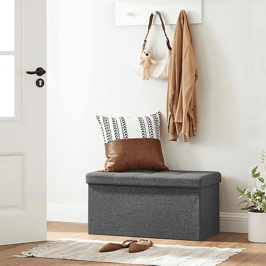 76 x 38 x 38 cm banco dobrável para armazenamento de linho cinzento escuro