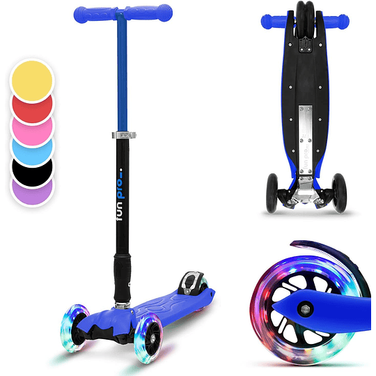 Two Scooter - o skate seguro premium para crianças, com LED nas rodas, dobrável, a partir de 5 anos, até 80 kg de carga, certificado TÜV, preto
