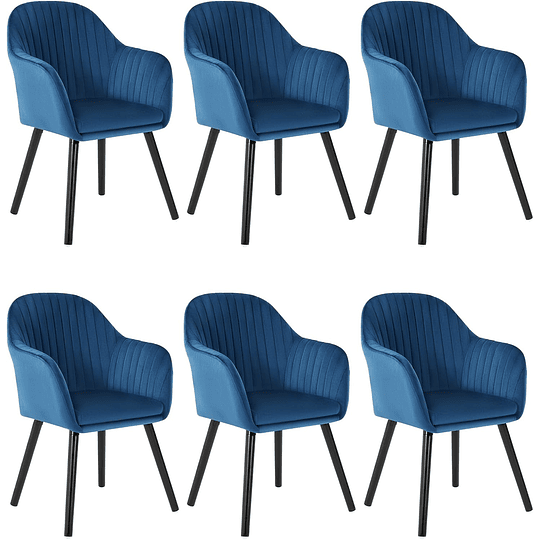 6X cadeiras de sala de jantar nórdicas estilo vintage conjunto de 6, cadeiras de cozinha cadeiras estofada com apoio de braços em veludo, estrutura de madeira cadeiras de secretária
