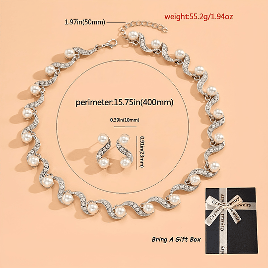 1 Par De Brincos + 1 Colar Conjunto De Joias Elegantes Banhado A Ouro 18k Com Strass Dourado / Prateado / Rosa Dourado, Roupas Diárias, Decoração De Festa