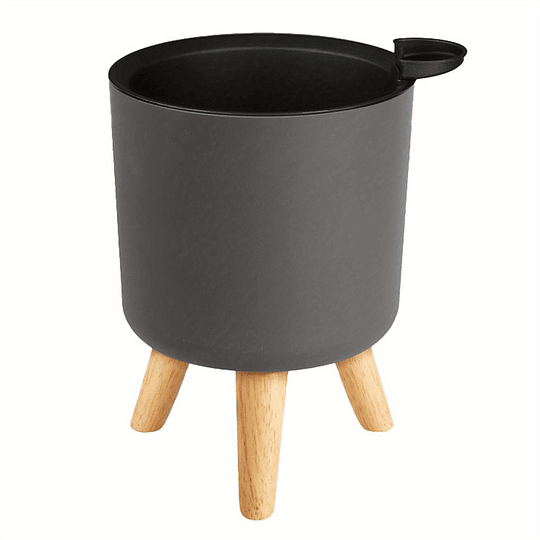 Vaso de flores redondo moderno com pernas de madeira: auto-irrigação, sistema de drenagem, uso interior/exterior, adequado para ervas e bonsai