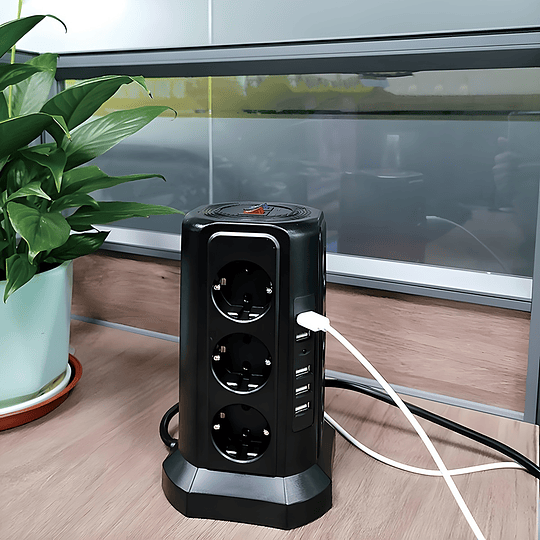 Torre Multi Power Strip Ficha UE vertical Tomadas de 12 vias com 5 interruptores USB Gama de energia vertical múltipla 2 interruptores Multi Tomada Power Strip, proteção contra picos e proteção contra