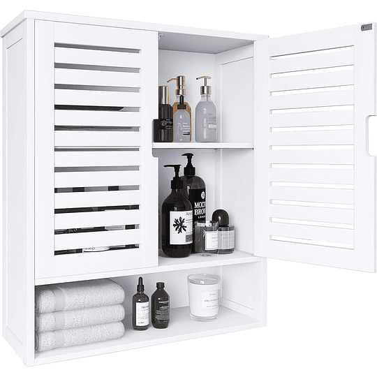 Armário de casa de banho montado na parede, organizador de bambu para armazenamento na sanita, kit de poupança de espaço com 2 portas e prateleiras ajustáveis