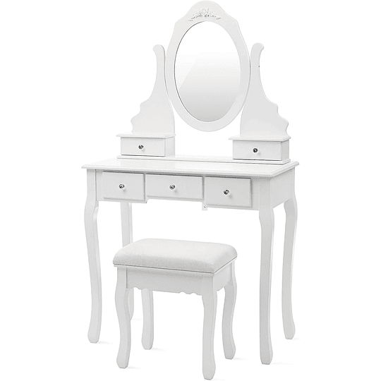 Toucador mesa de maquilhagem beleza 3 gavetas espelho oval banco acolchoado 70 x 40 x 130 cm
