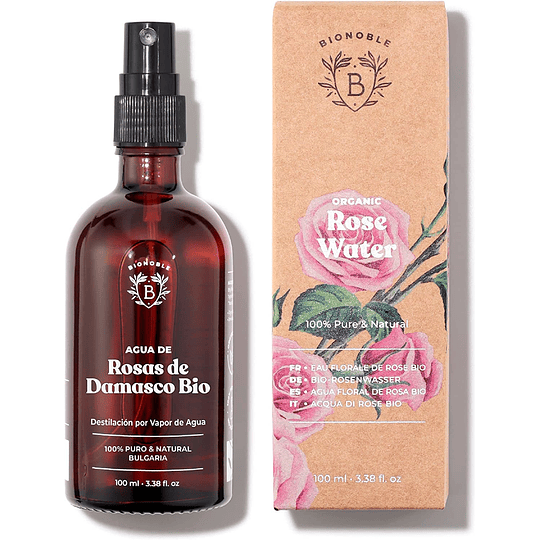 Água de rosas orgânica 200 ml - tom facial de água de rosas de damasco 100 % puro e natural - rosto, contorno de olhos, corpo, cabelo - garrafa de vidro spray