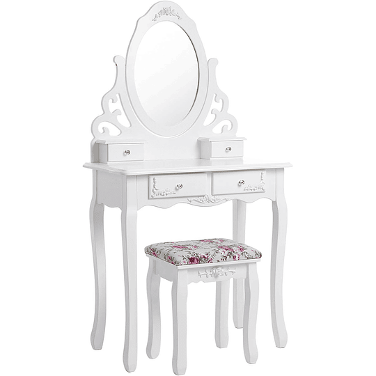 Toucador mesa de maquilhagem beleza 3 gavetas espelho oval banco acolchoado 70 x 40 x 130 cm