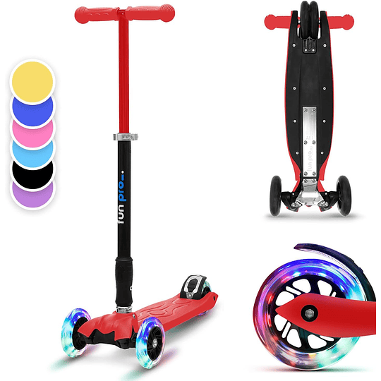 Two Scooter - o skate seguro premium para crianças, com LED nas rodas, dobrável, a partir de 5 anos, até 80 kg de carga, certificado TÜV, preto