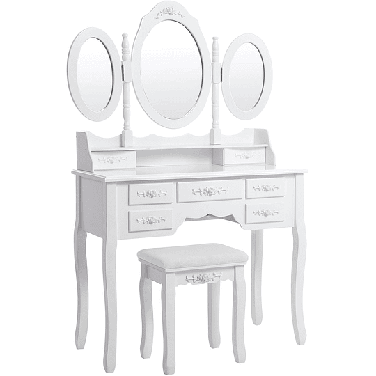 Toucador mesa de maquilhagem beleza 3 gavetas espelho oval banco acolchoado 70 x 40 x 130 cm