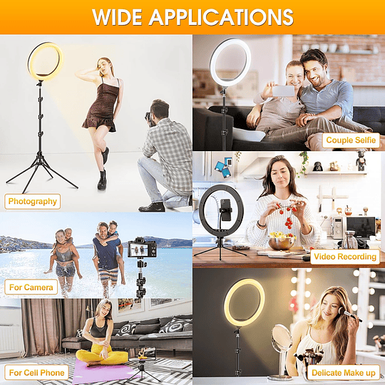 11,5 Aro de luz com tripé alto, Ring Light com 40 RGB Mode 13 brilho para telemóvel Youtube maquilhagem, anel de luz LED com controlo remoto para selfie fotogra...
