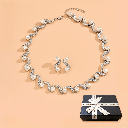 1 Par De Brincos + 1 Colar Conjunto De Joias Elegantes Banhado A Ouro 18k Com Strass Dourado / Prateado / Rosa Dourado, Roupas Diárias, Decoração De Festa