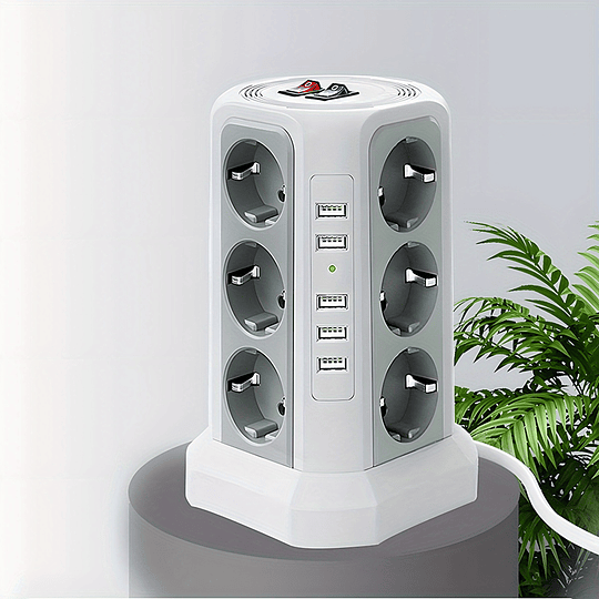 Torre Multi Power Strip Ficha UE vertical Tomadas de 12 vias com 5 interruptores USB Gama de energia vertical múltipla 2 interruptores Multi Tomada Power Strip, proteção contra picos e proteção contra