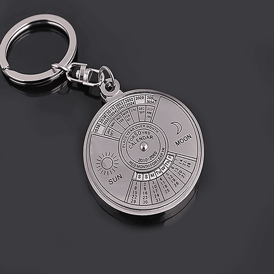 1pc 50 anos calendário perpétuo chaveiro para homem, liga prateada pingente chaveiro, ornamento chaveiro do carro, saco bolsa charme acessórios