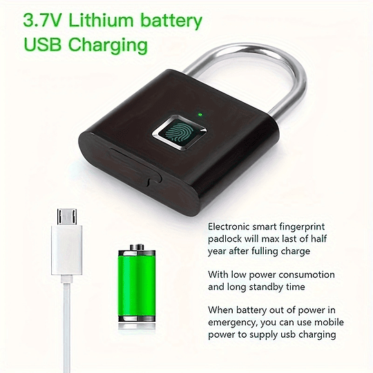 1pc mini cadeado de impressão digital inteligente, fechadura de porta de segurança, fechadura recarregável usb sem chave para bagagem de mala