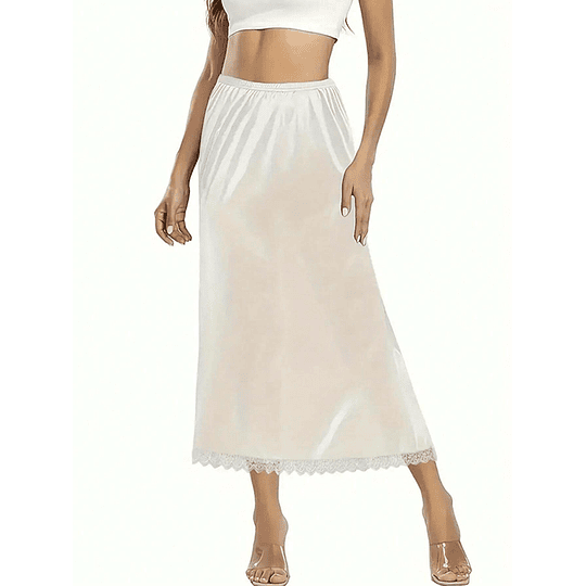 2 peças de cor sólida meia-saia com acabamento em renda, cintura elástica, lingerie feminina e saia modeladora