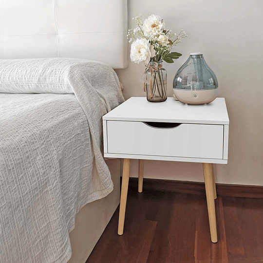2 peças Nordica Mesas de cabeceira para quarto Mesinhas de cabeceira brancas com mesa lateral de perna de madeira maciça com gaveta 48,5x41x57,5cm para quarto sala de est...