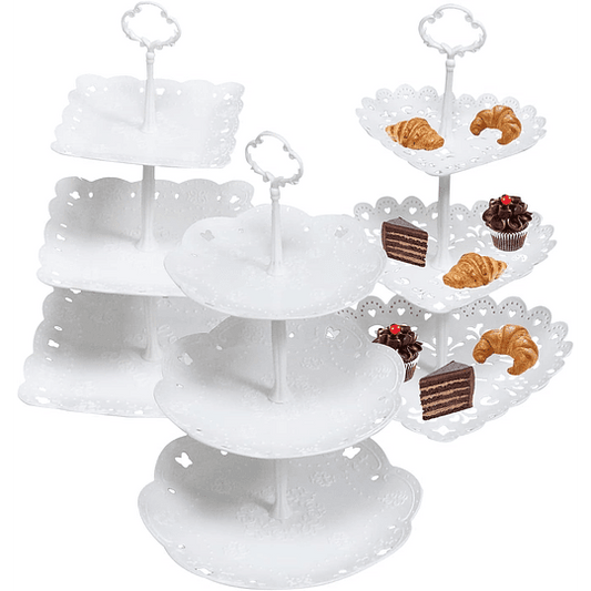 Suporte para bolos de 3 andares, 3 pacotes bandeja de bolos, prato de frutas, bolo e torre de sobremesa, Cupcakes Expositor bolos destacáveis