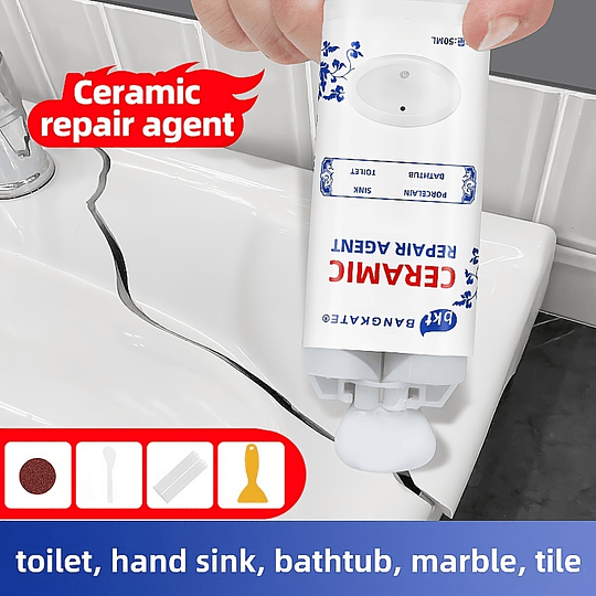 Agente de reparação de cerâmica Bangkate - tubo de 50 ml, cola líquida branca para fixação de fissuras, furos e riscos em porcelana, resistente a manchas, resistente à água e à prova de fugas, ideal p