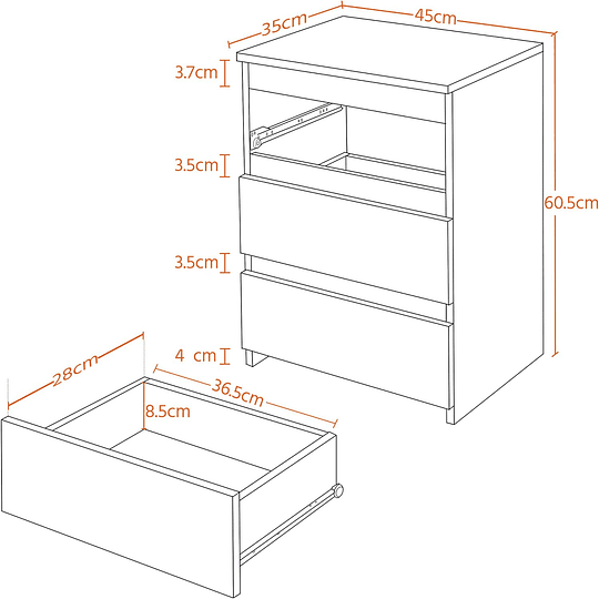 2 peças mesinhas de cabeceira com 3 gavetas 45x35x60,5cm mesinhas de cabeceira modernas para quarto mesa lateral de madeira para sala de estar branca