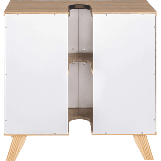 Armário de casa de banho, armário de armazenamento para debaixo de lavatório, com 2 portas bambu 60 x 30 x 62 cm