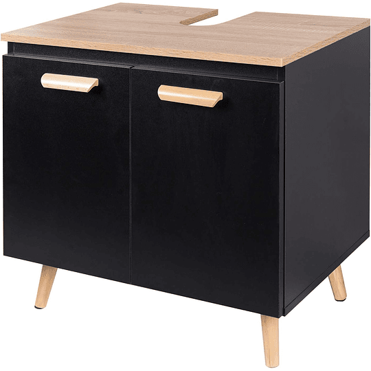 Armário de casa de banho, armário de armazenamento para debaixo de lavatório, com 2 portas bambu 60 x 30 x 62 cm