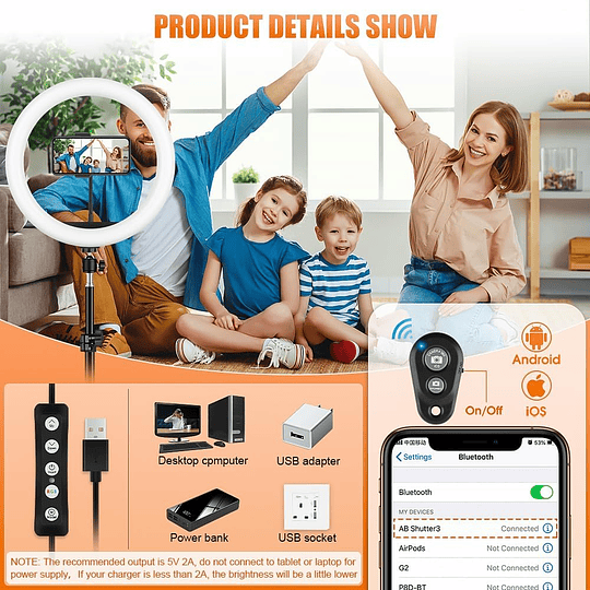 11,5 Aro de luz com tripé alto, Ring Light com 40 RGB Mode 13 brilho para telemóvel Youtube maquilhagem, anel de luz LED com controlo remoto para selfie fotogra...