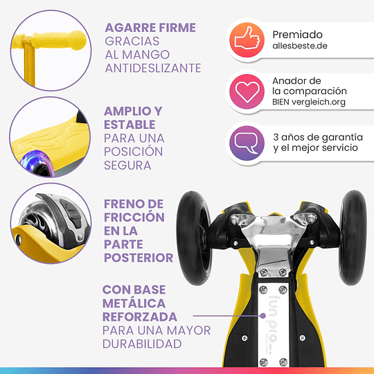 Two Scooter - o skate seguro premium para crianças, com LED nas rodas, dobrável, a partir de 5 anos, até 80 kg de carga, certificado TÜV, preto
