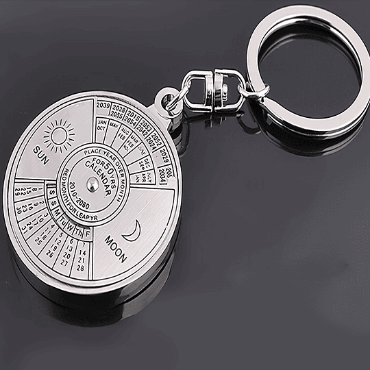 1pc 50 anos calendário perpétuo chaveiro para homem, liga prateada pingente chaveiro, ornamento chaveiro do carro, saco bolsa charme acessórios