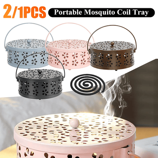 Suporte de bandeja portátil Mosquito Coil, Repelente de insetos doméstico, Caixa de queimador de incenso de sândalo anti-fogo