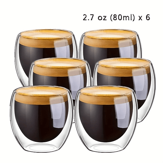 6 peças de canecas de café expresso de vidro de 2,7 onças, copos isolados de parede dupla, conjunto de copos para chá, café, café com leite, café, leite, transparente para restaurante Eid Al-Adha Muba
