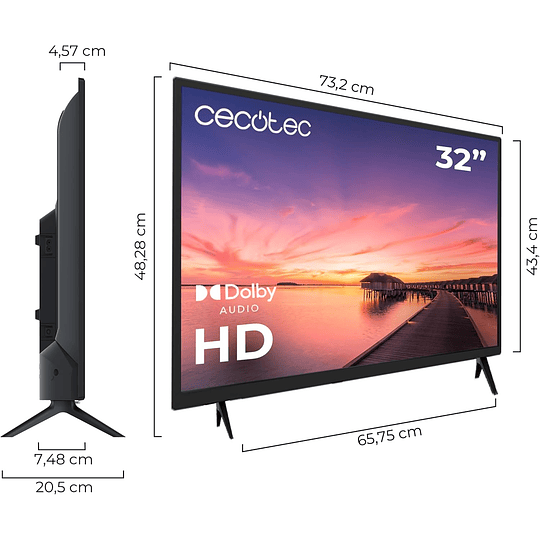 Televisor TV 0 Series 0032. Ecrã de 32 polegadas, HD, resolução ideal de imagens e vídeos, sistema Dolby, memória flash, conectividade HDMI/USB, controlo remoto, classe E