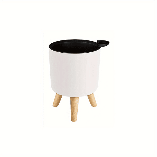 Vaso de flores redondo moderno com pernas de madeira: auto-irrigação, sistema de drenagem, uso interior/exterior, adequado para ervas e bonsai