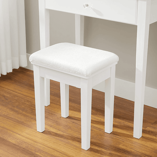 Toucador mesa de maquilhagem beleza 3 gavetas espelho oval banco acolchoado 70 x 40 x 130 cm