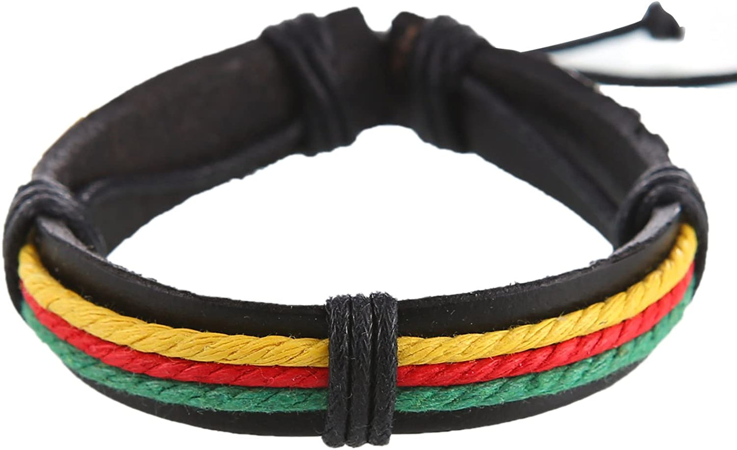 6 pulseiras rastafari de couro e tecido, couro, sem pedra, Couro, sem pedra