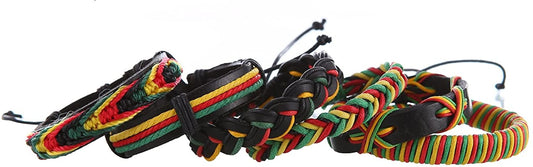 6 pulseiras rastafari de couro e tecido, couro, sem pedra, Couro, sem pedra