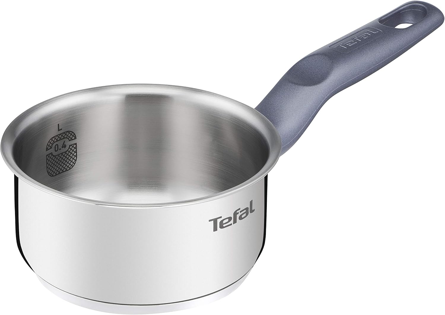 frigideira antiaderente aço inox Tefal com cabo ergonômico e material de aço inoxidável.