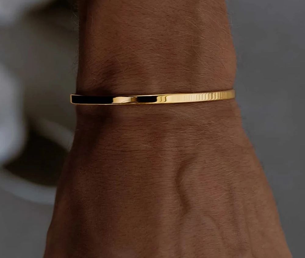 Simples unissex parágrafo manguito pulseira de aço inoxidável platina para homen brilhante alta qualidade acessórios de luxe.