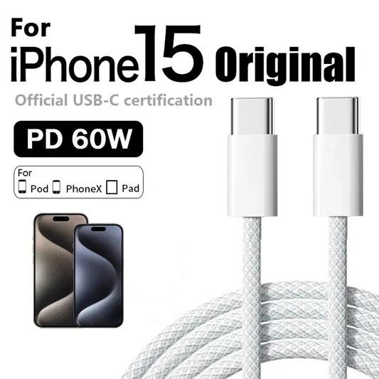 Carregador rápido original PD 60W 6A USB C para cabo tipo C para Apple iPhone 15