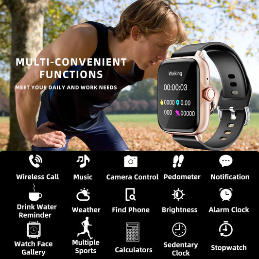 Relógio inteligente à prova d'água com mensagem, resposta de chamadas, monitoramento do sono, pedômetro esportivo, alertas de informações para iPhone e Android