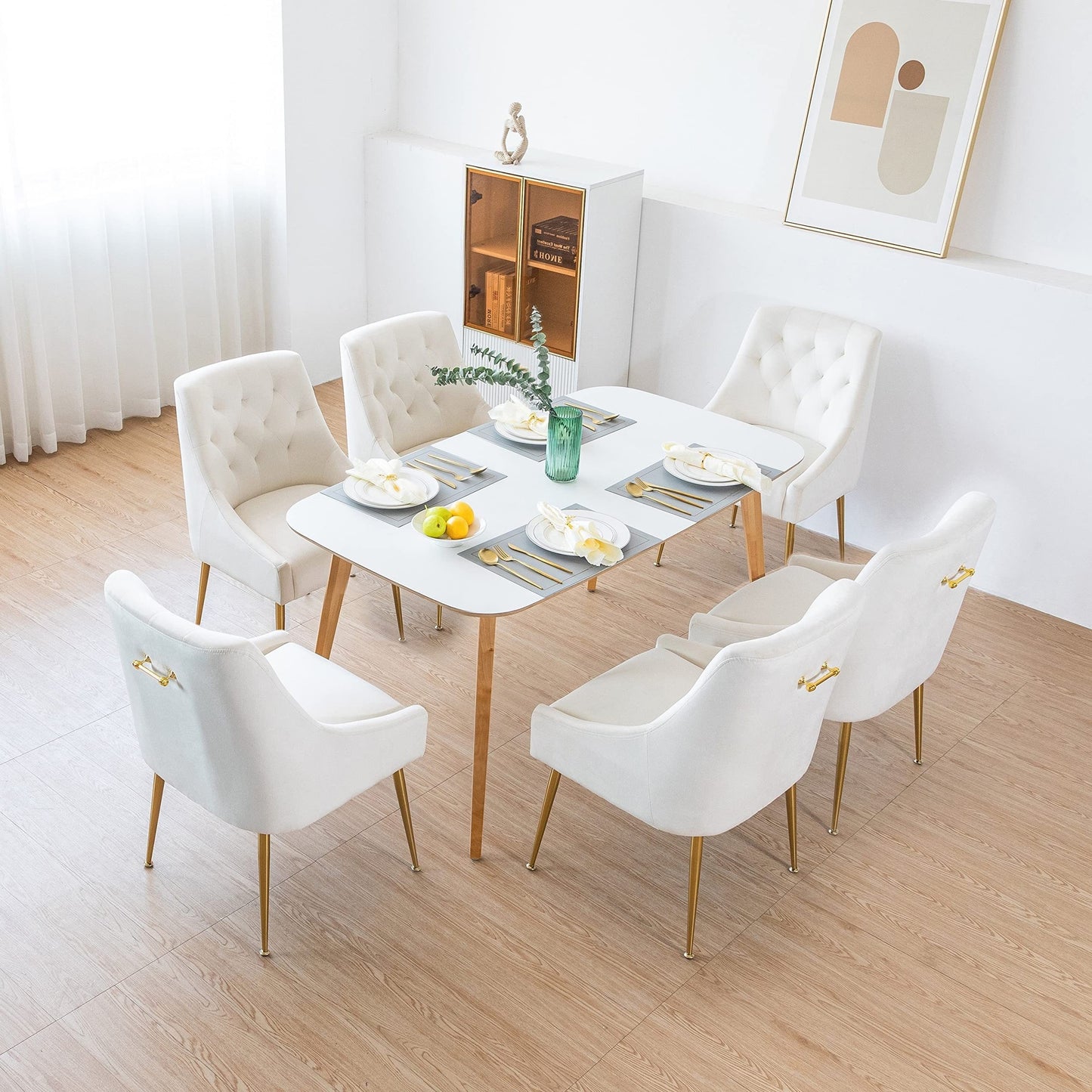 Conjunto de 2/4/6 Cadeiras de Jantar Modernas em Veludo Estilo Mid-Century - Estofadas em Cinza com Pernas de Metal Dourado, Assentos e Encostos Acolchoados, Estrutura Resistente e Robusta, Sala de Estar, Casa - Assentos Confortáveis e Luxuosos sem