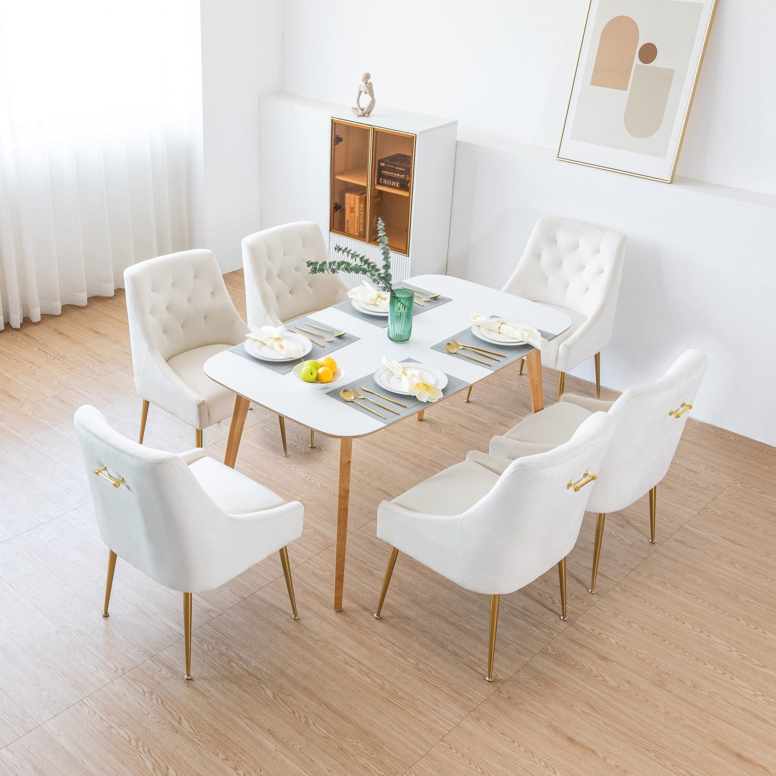 Conjunto de 2/4/6 Cadeiras de Jantar Modernas em Veludo Estilo Mid-Century - Estofadas em Cinza com Pernas de Metal Dourado, Assentos e Encostos Acolchoados, Estrutura Resistente e Robusta, Sala de Estar, Casa - Assentos Confortáveis e Luxuosos sem