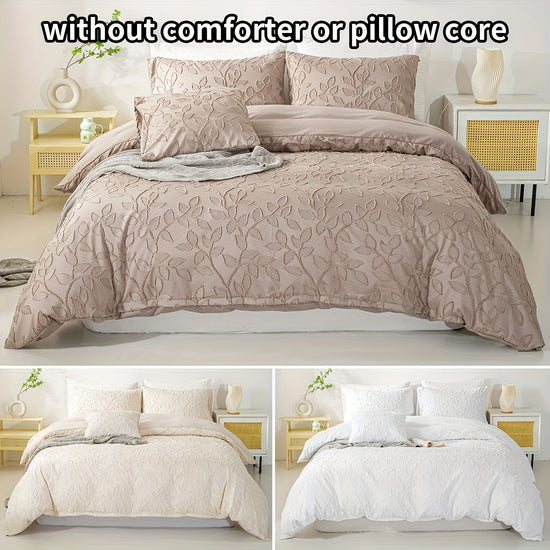 3 Peas de Jogo de Capa de Edredom com Estampa de Folhas em Cores Slidas Sem Enchimento e Travesseiro Incluso